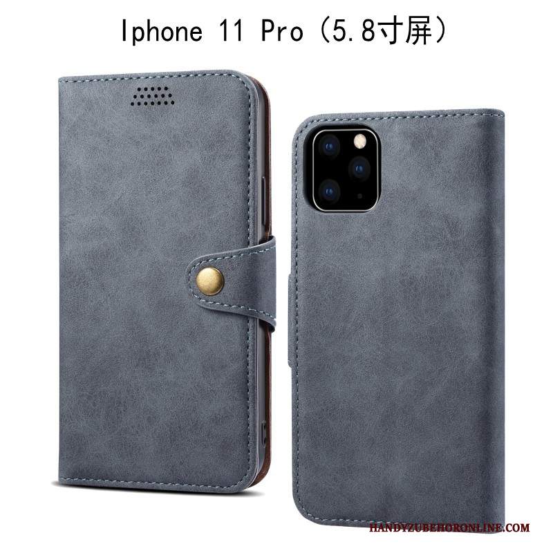 Custodia iPhone 11 Pro Folio Morbido Grigio, Cover iPhone 11 Pro Pelle Anti-cadutatelefono