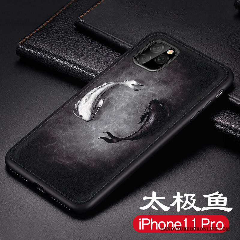 Custodia iPhone 11 Pro Max Colore Anti-caduta Nuovo, Cover iPhone 11 Pro Max Pelle Macchiati Nero