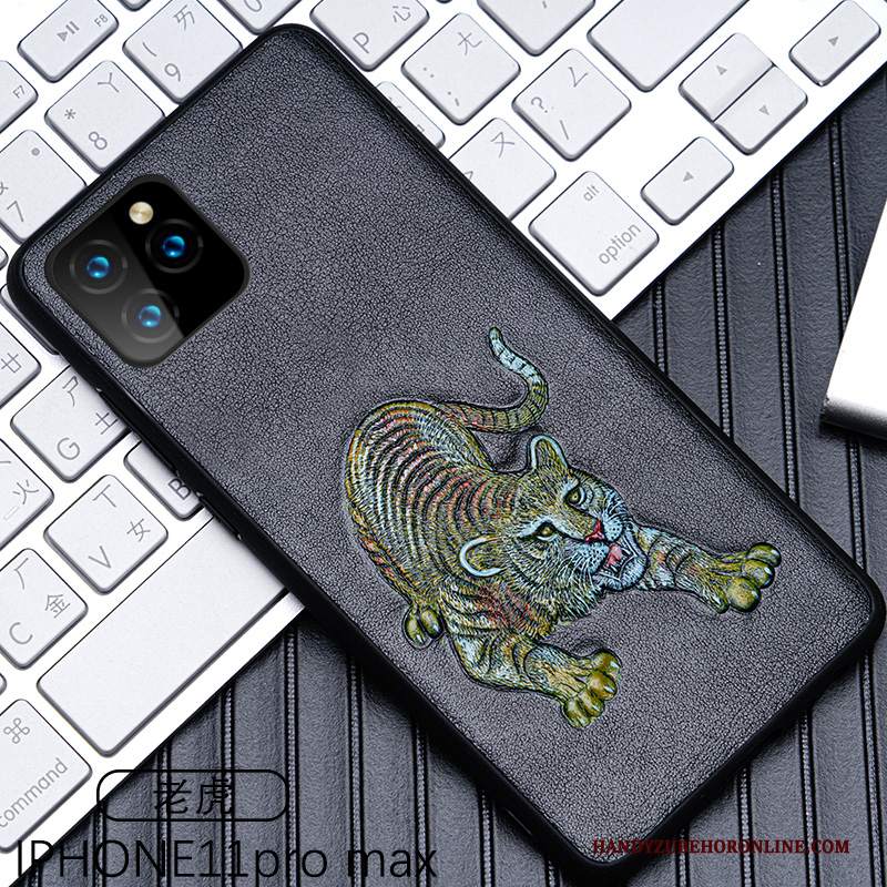 Custodia iPhone 11 Pro Max Creativo High End Nero, Cover iPhone 11 Pro Max Pelle Tendenza Affari