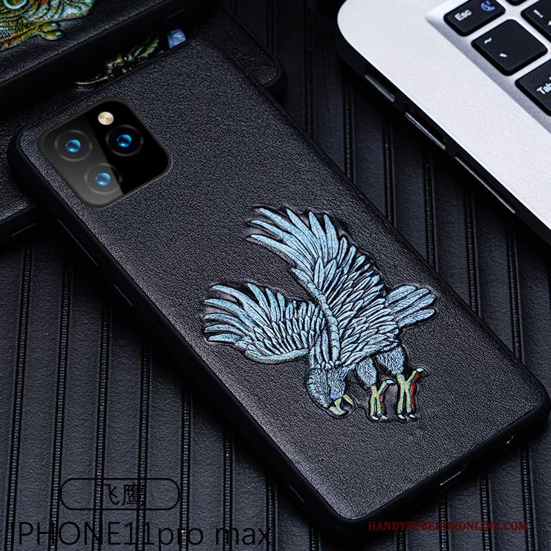 Custodia iPhone 11 Pro Max Creativo High End Nero, Cover iPhone 11 Pro Max Pelle Tendenza Affari