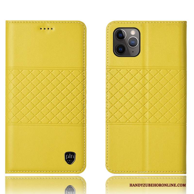 Custodia iPhone 11 Pro Max Folio Anti-caduta Giallo, Cover iPhone 11 Pro Max Pelle Tutto Incluso A Quadri