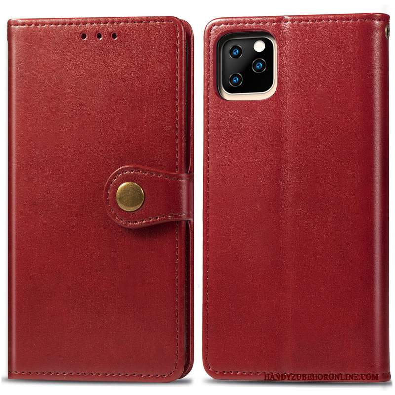 Custodia iPhone 11 Pro Max Pelle Affari Rosso, Cover iPhone 11 Pro Max Folio Semplici Monocromatico