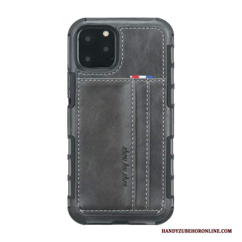 Custodia iPhone 11 Pro Pelle Grigio Tutto Incluso, Cover iPhone 11 Pro Vintage Anti-caduta Carta