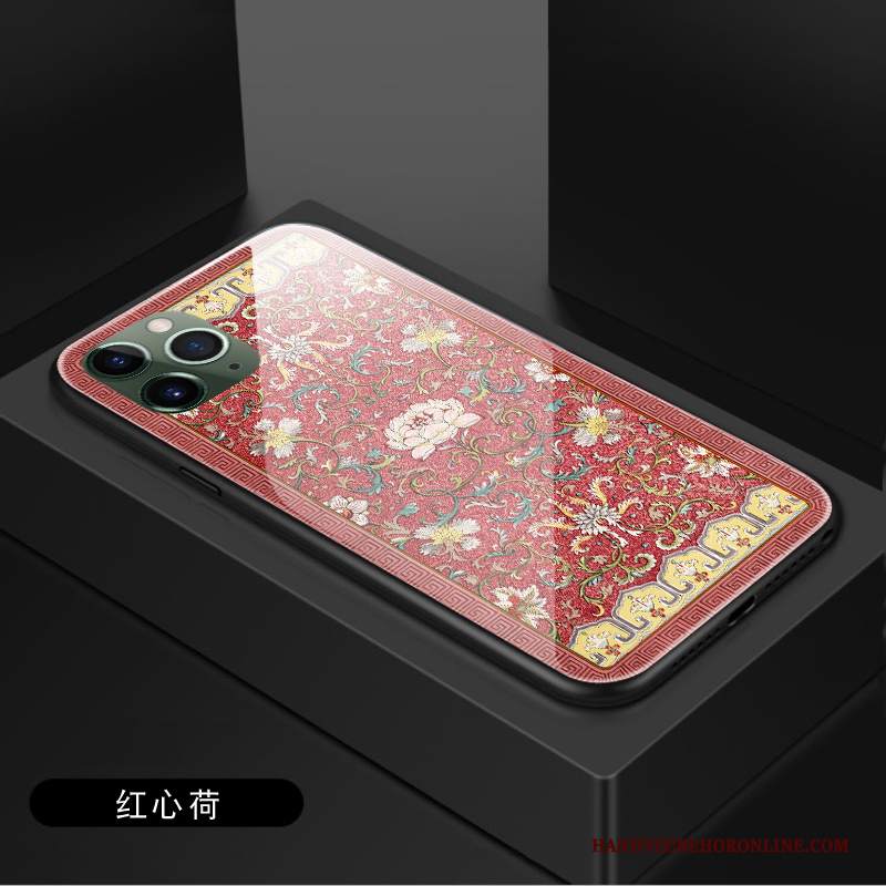 Custodia iPhone 11 Pro Vintage Peonia Rosso, Cover iPhone 11 Pro Protezione Di Personalità Vetro Temperato