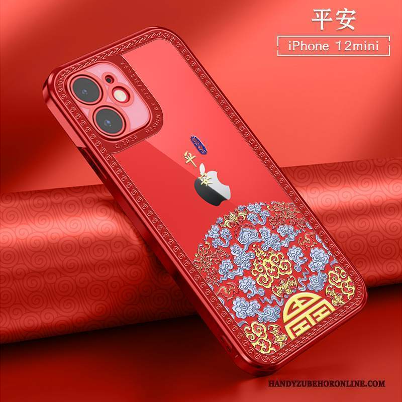 Custodia iPhone 12 Mini Morbido Mini, Cover iPhone 12 Mini Trasparente Rosso