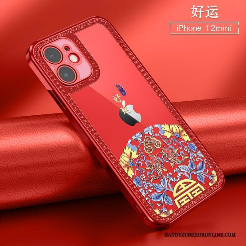 Custodia iPhone 12 Mini Morbido Mini, Cover iPhone 12 Mini Trasparente Rosso