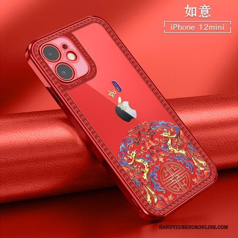 Custodia iPhone 12 Mini Morbido Mini, Cover iPhone 12 Mini Trasparente Rosso