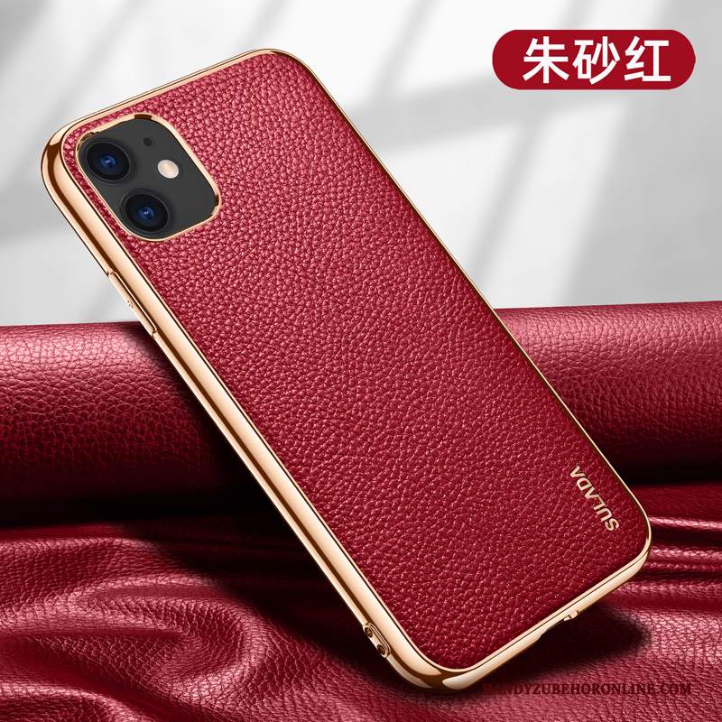 Custodia iPhone 12 Mini Pelle Rosso Telaio, Cover iPhone 12 Mini Protezione Nuovo Lusso