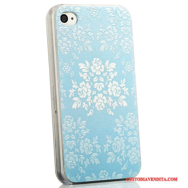 Custodia iPhone 4/4s Cartone Animato Telefono Tendenza, Cover iPhone 4/4s Goffratura Blu Chiaro Sottile