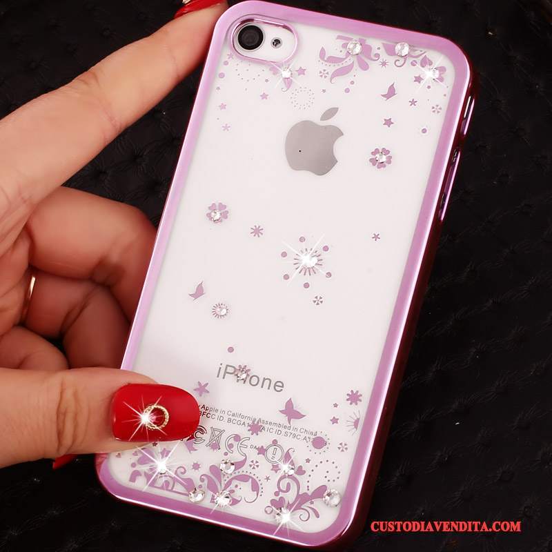 Custodia iPhone 4/4s Goffratura Telefono Con Strass, Cover iPhone 4/4s Protezione Difficile Chiaro