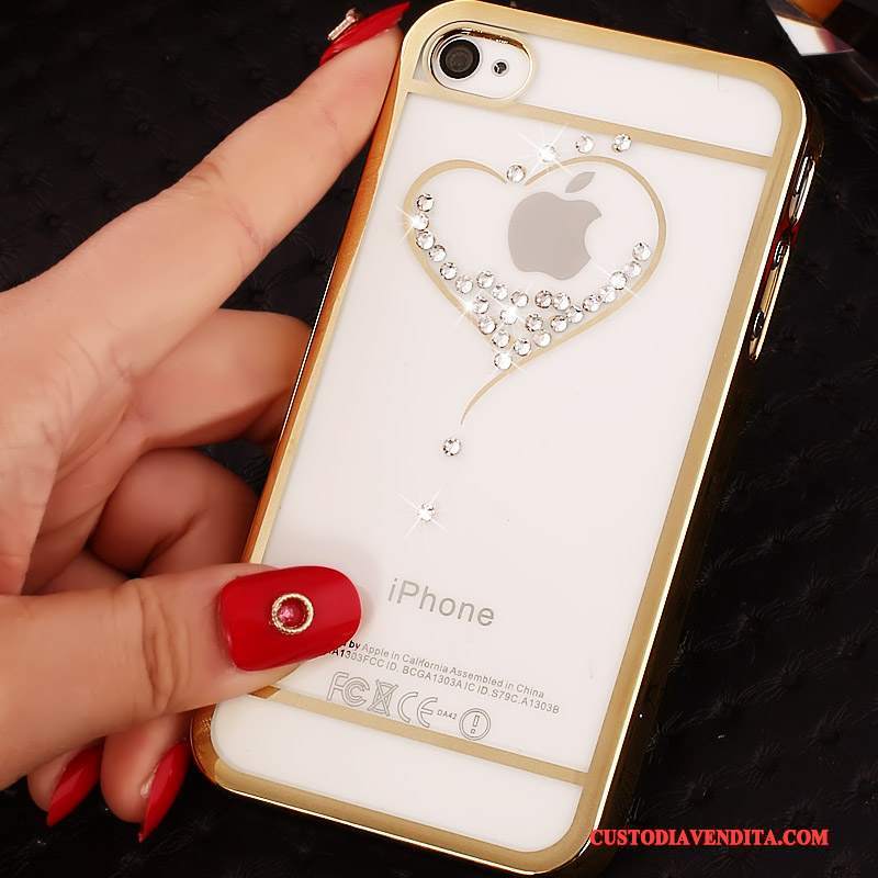 Custodia iPhone 4/4s Goffratura Telefono Con Strass, Cover iPhone 4/4s Protezione Difficile Chiaro