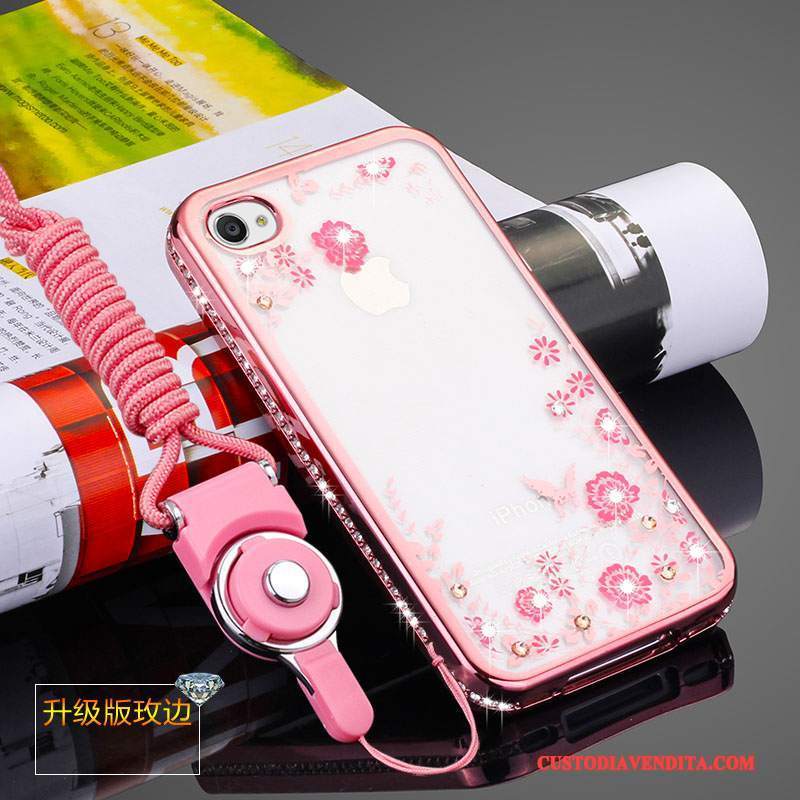 Custodia iPhone 4/4s Silicone Ornamenti Appesi Rosa, Cover iPhone 4/4s Protezione Anti-caduta Tutto Incluso