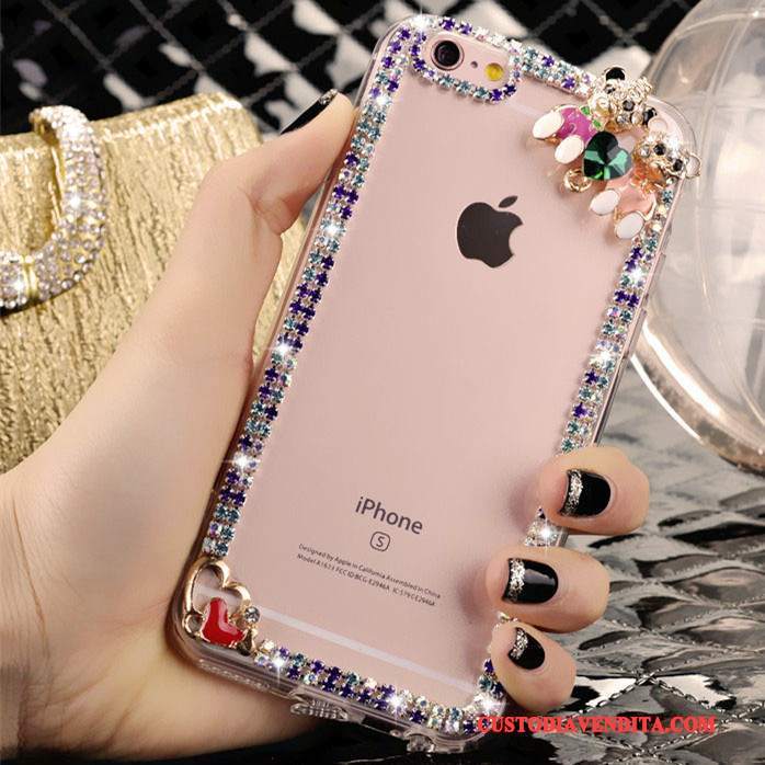 Custodia iPhone 4/4s Strass Rosa Cristallo, Cover iPhone 4/4s Tendenza Bello