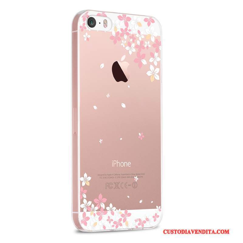 Custodia iPhone 5/5s Cartone Animato Anti-cadutatelefono, Cover iPhone 5/5s Silicone Rosa Trasparente