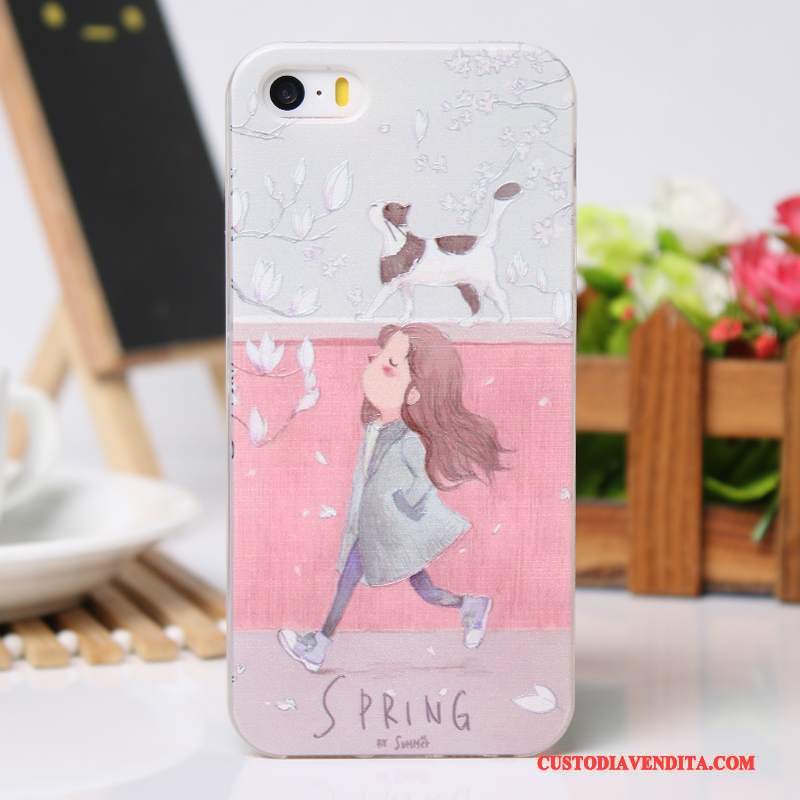 Custodia iPhone 5/5s Cartone Animato Nuovo Cool, Cover iPhone 5/5s Creativo Telefono Rosa