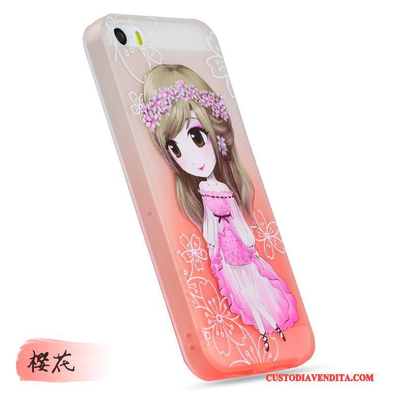 Custodia iPhone 5/5s Cartone Animato Ornamenti Appesi Morbido, Cover iPhone 5/5s Silicone Rosatelefono