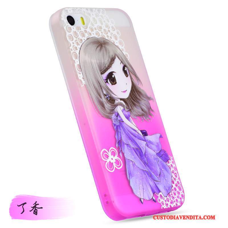 Custodia iPhone 5/5s Cartone Animato Ornamenti Appesi Morbido, Cover iPhone 5/5s Silicone Rosatelefono