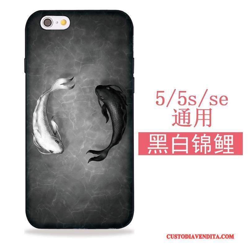 Custodia iPhone 5/5s Colore Telefono Ciliegia, Cover iPhone 5/5s Silicone Morbido Nero