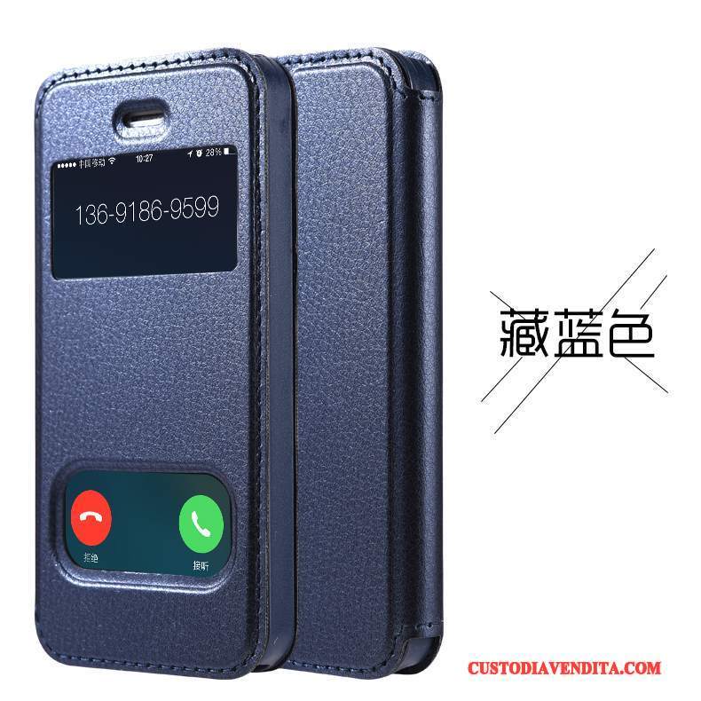 Custodia iPhone 5/5s Pelle Semplici Anti-caduta, Cover iPhone 5/5s Folio Telefono Blu Scuro