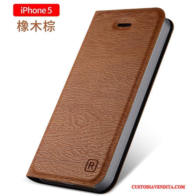 Custodia iPhone 5/5s Pelle Telefono Tutto Incluso, Cover iPhone 5/5s Folio Oro Semplici