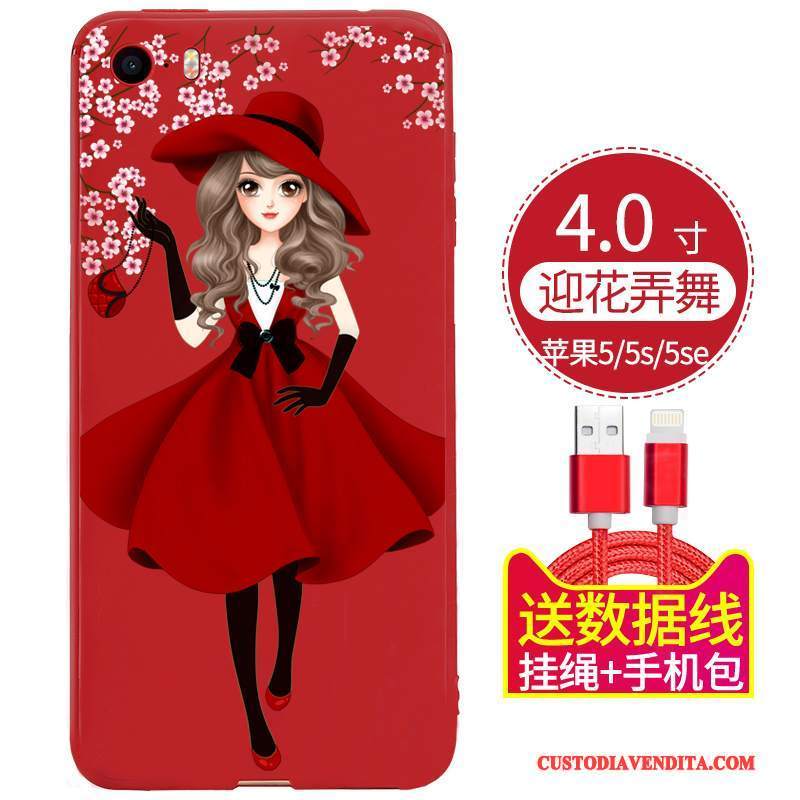 Custodia iPhone 5/5s Protezione Morbido Tendenza, Cover iPhone 5/5s Creativo Nero Rosso