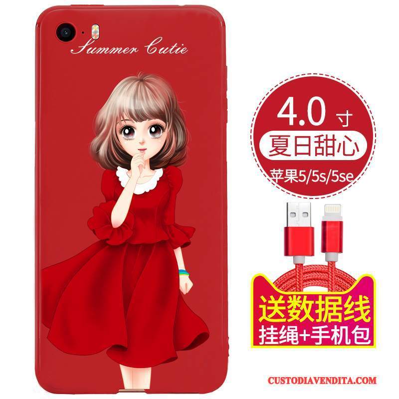 Custodia iPhone 5/5s Protezione Morbido Tendenza, Cover iPhone 5/5s Creativo Nero Rosso