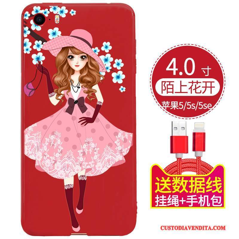 Custodia iPhone 5/5s Protezione Morbido Tendenza, Cover iPhone 5/5s Creativo Nero Rosso