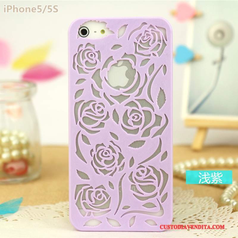 Custodia iPhone 5/5s Protezione Rosa Giallo, Cover iPhone 5/5s Fiori Intaglio