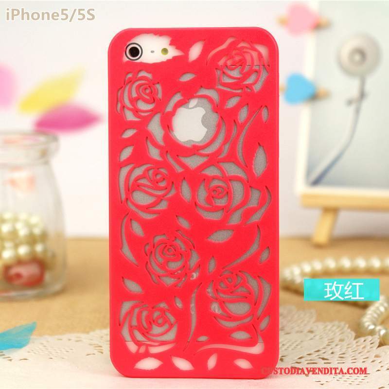 Custodia iPhone 5/5s Protezione Rosa Giallo, Cover iPhone 5/5s Fiori Intaglio