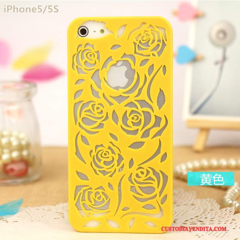 Custodia iPhone 5/5s Protezione Rosa Giallo, Cover iPhone 5/5s Fiori Intaglio