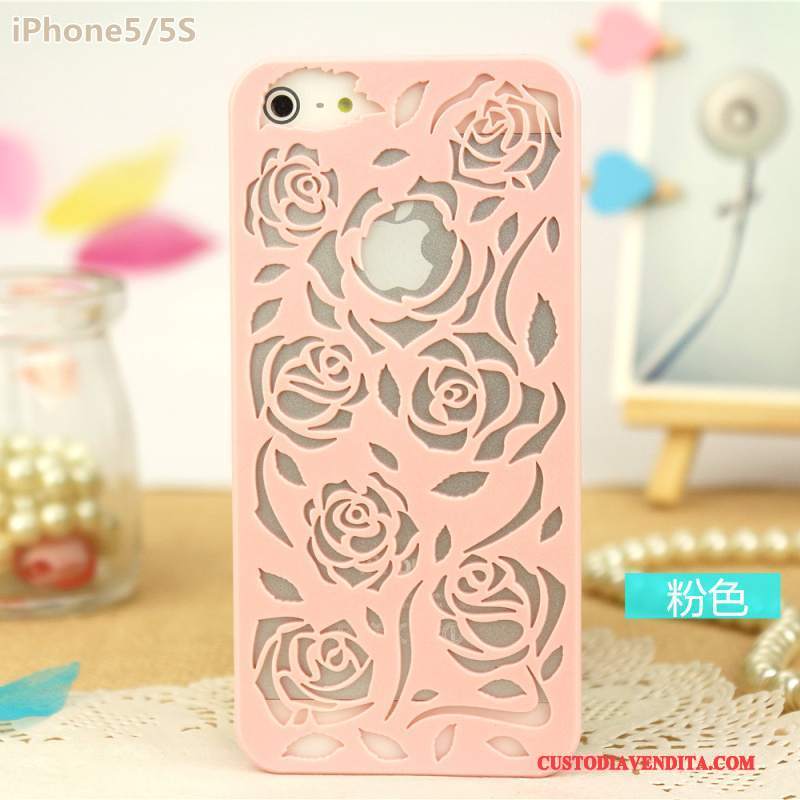 Custodia iPhone 5/5s Protezione Rosa Giallo, Cover iPhone 5/5s Fiori Intaglio