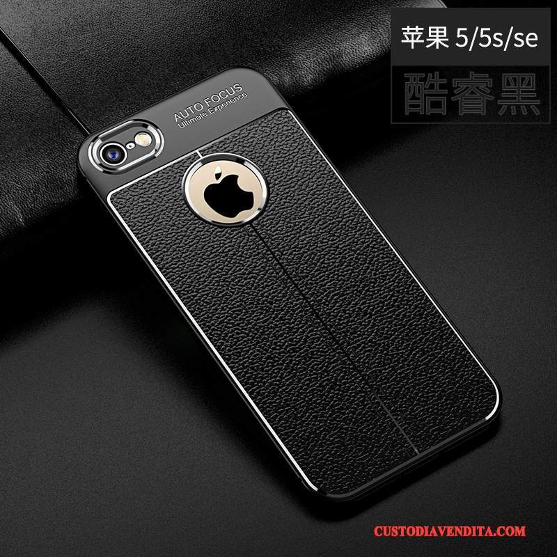 Custodia iPhone 5/5s Silicone Anti-caduta Nero, Cover iPhone 5/5s Pelle Modello Tendenza