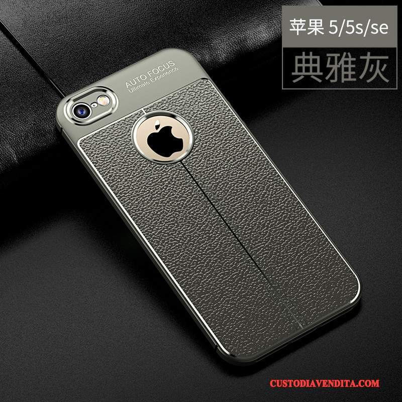 Custodia iPhone 5/5s Silicone Anti-caduta Nero, Cover iPhone 5/5s Pelle Modello Tendenza