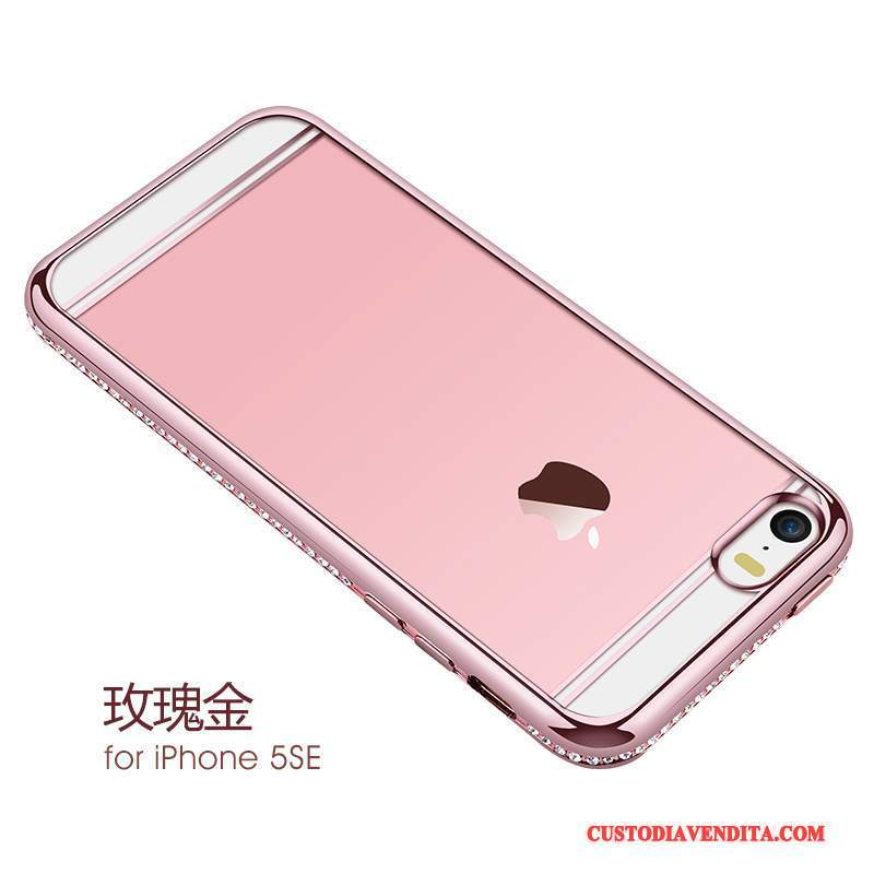 Custodia iPhone 5/5s Silicone Rosa Tendenza, Cover iPhone 5/5s Strass Oro Rosatelefono