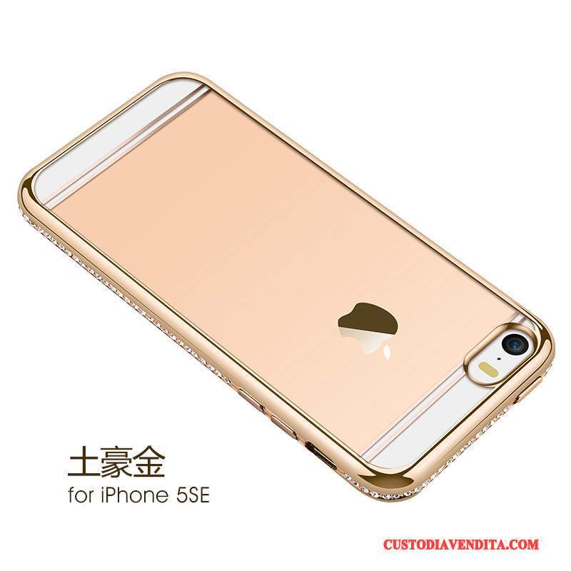 Custodia iPhone 5/5s Silicone Rosa Tendenza, Cover iPhone 5/5s Strass Oro Rosatelefono