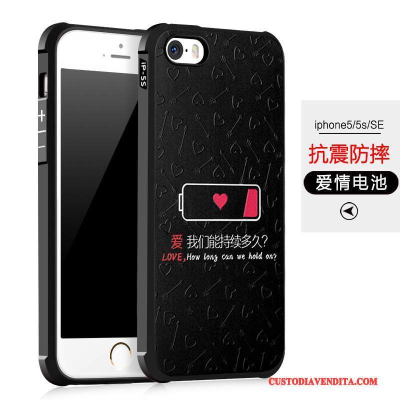 Custodia iPhone 5/5s Silicone Tutto Incluso Anti-caduta, Cover iPhone 5/5s Protezione Nero Tendenza