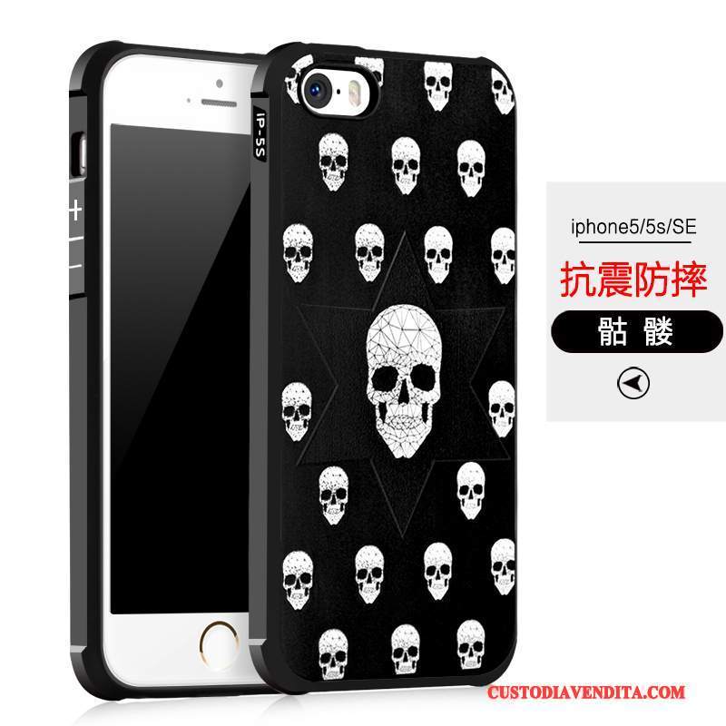 Custodia iPhone 5/5s Silicone Tutto Incluso Anti-caduta, Cover iPhone 5/5s Protezione Nero Tendenza