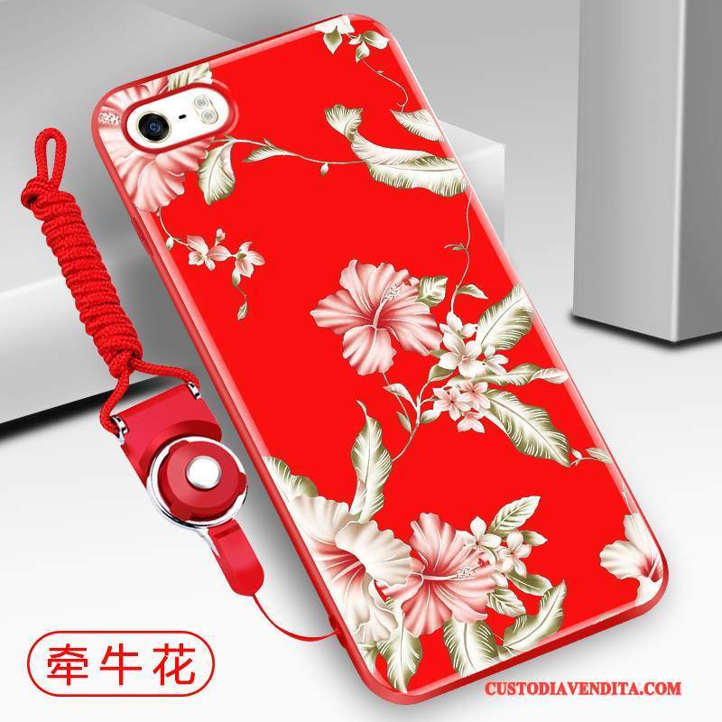 Custodia iPhone 5/5s Silicone Tutto Incluso Ornamenti Appesi, Cover iPhone 5/5s Creativo Morbido Rosso