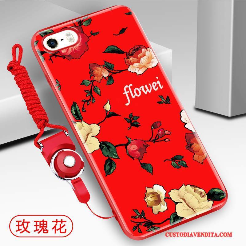 Custodia iPhone 5/5s Silicone Tutto Incluso Ornamenti Appesi, Cover iPhone 5/5s Creativo Morbido Rosso