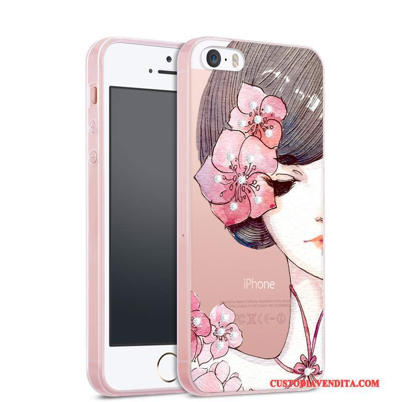 Custodia iPhone 5/5s Strass Rosatelefono, Cover iPhone 5/5s Silicone Tutto Incluso Trasparente