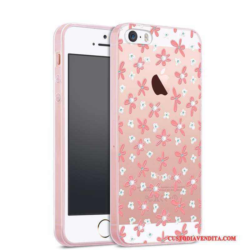 Custodia iPhone 5/5s Strass Rosatelefono, Cover iPhone 5/5s Silicone Tutto Incluso Trasparente