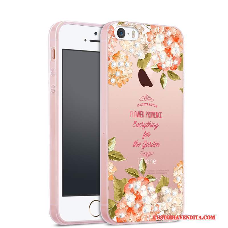 Custodia iPhone 5/5s Strass Rosatelefono, Cover iPhone 5/5s Silicone Tutto Incluso Trasparente