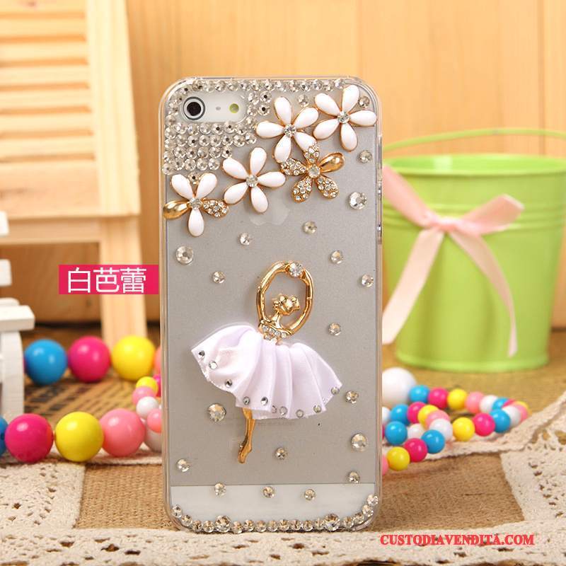 Custodia iPhone 5/5s Strass Telefono Argento, Cover iPhone 5/5s Protezione Bianco