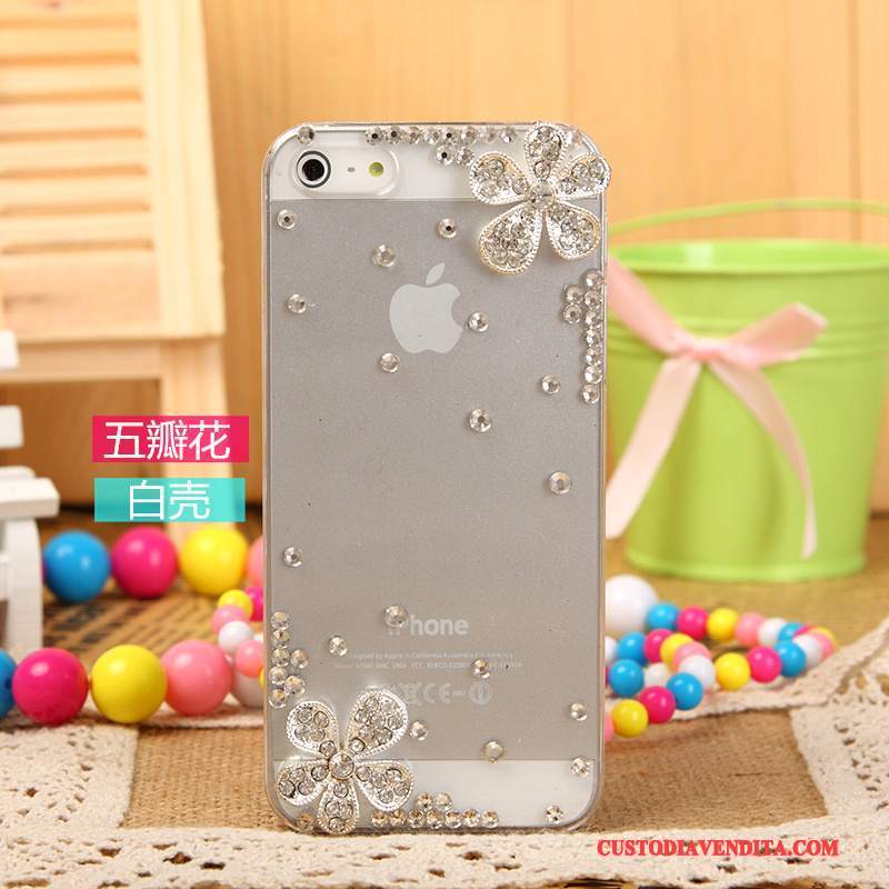 Custodia iPhone 5/5s Strass Telefono Argento, Cover iPhone 5/5s Protezione Bianco