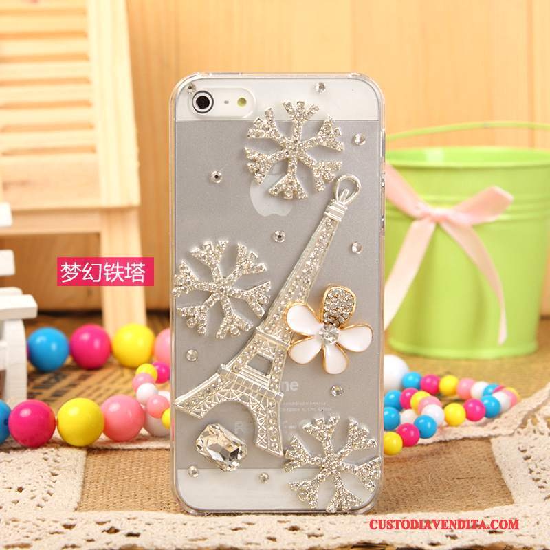 Custodia iPhone 5/5s Strass Telefono Argento, Cover iPhone 5/5s Protezione Bianco