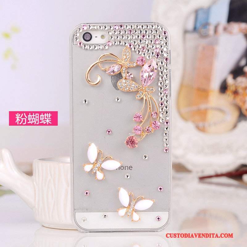 Custodia iPhone 5/5s Strass Telefono Argento, Cover iPhone 5/5s Protezione Bianco