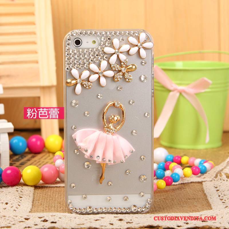 Custodia iPhone 5/5s Strass Telefono Argento, Cover iPhone 5/5s Protezione Bianco