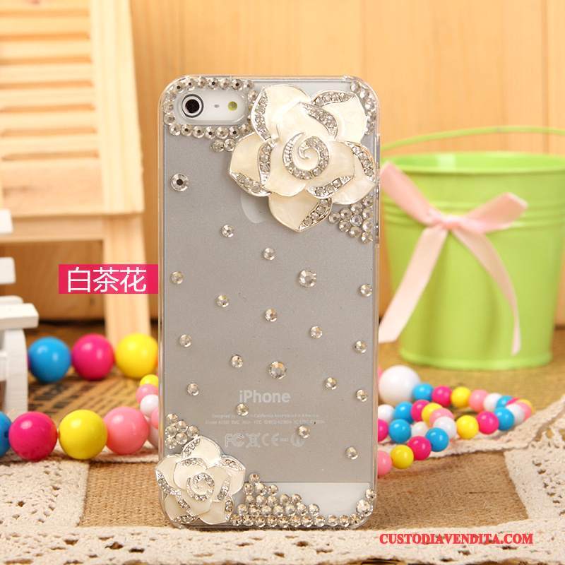 Custodia iPhone 5/5s Strass Telefono Argento, Cover iPhone 5/5s Protezione Bianco