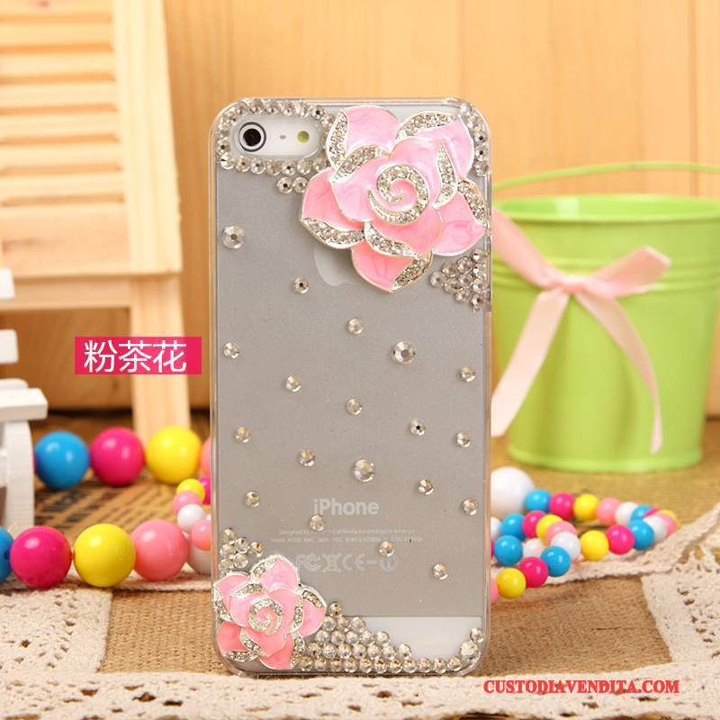 Custodia iPhone 5/5s Strass Telefono Argento, Cover iPhone 5/5s Protezione Bianco