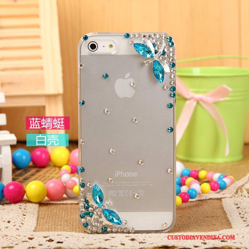 Custodia iPhone 5/5s Strass Telefono Argento, Cover iPhone 5/5s Protezione Bianco